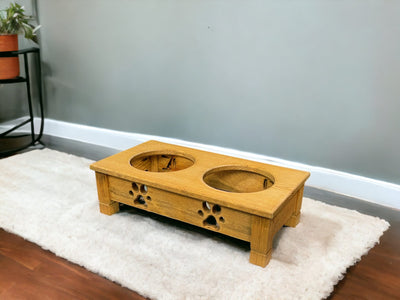 Upgrade your dog's mealtime with our premium Amish-made wooden dog feeders. This elevated dog bowl stand offers comfort and style.