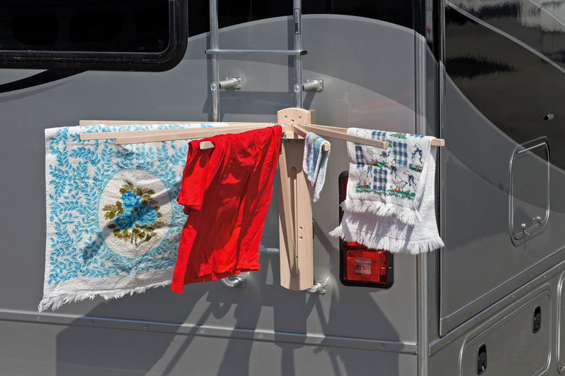 Introducing the 8 Arm Camper Rack for drying your clothes while on vacation. Made in the USA.