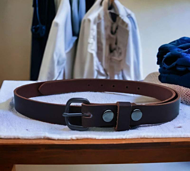 1 inch wide Chocolate Brown Leather Belt Handmade in the USA available at Harvest Array.