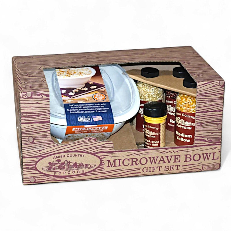 Microwave Popcorn Bowl, Popcorn Kernels, and Buttery Popcorn Salt Gift Set from Harvest Array