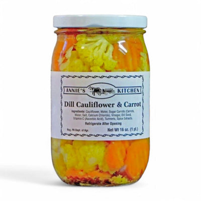 Delicious and nutritious Annie's Kitchen Dill Cauliflower and Carrots available at Harvest Array. 16 oz jar