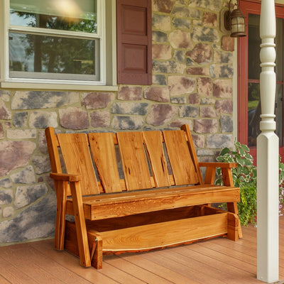 Amish Made 5 foot Timberland Glider Benches now available for online purchase from Harvest Array. Shown here in Cedar Outdoor Stain.