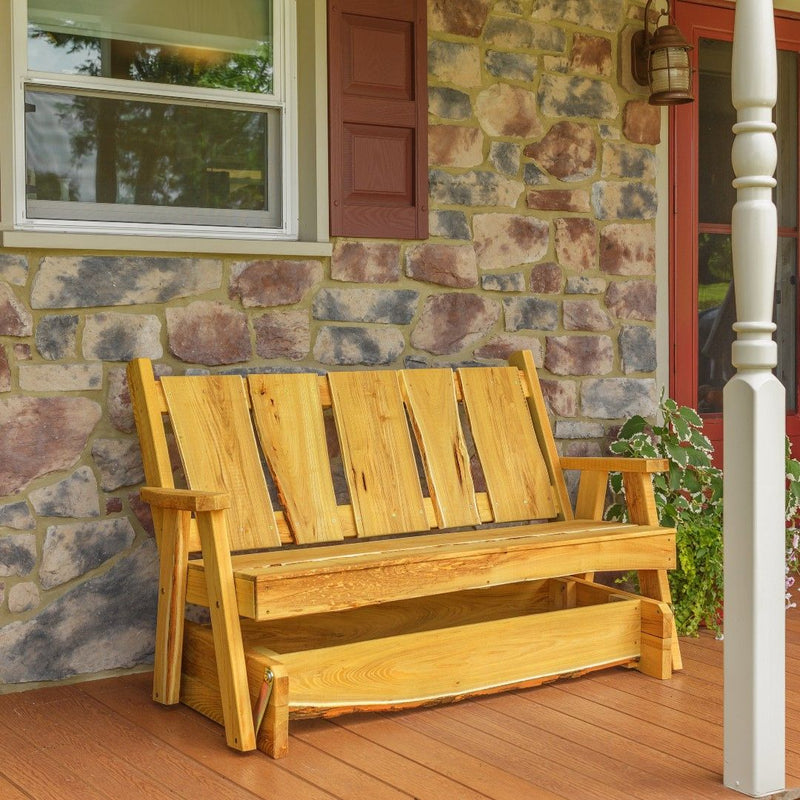Free Shipping to your door with every order of an Amish Made 5 foot wide Timberland Glider Bench from harvestarray.com.
