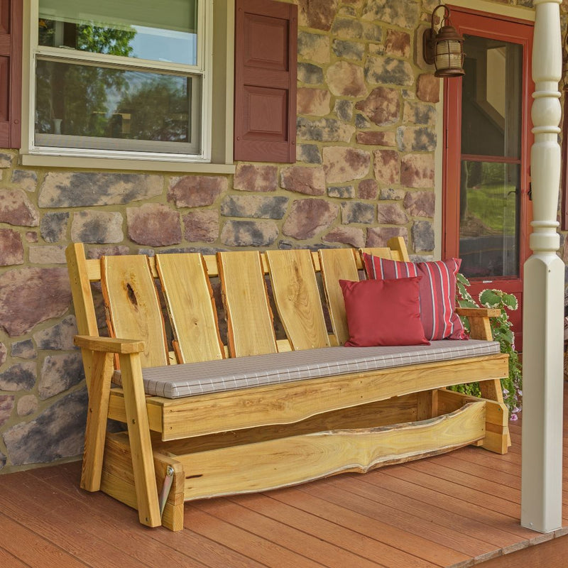 Enhance your porch with a natural stained Amish Made 6 feet wide Timberland Glider Bench from Harvest Array. Free Shipping.
