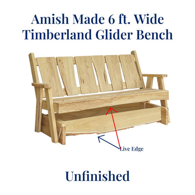 Versatile, unfinished Amish Made 6 feet wide Timberland Glider Bench for indoor or outdoor use. Order at harvestarray.com for Free Shipping.