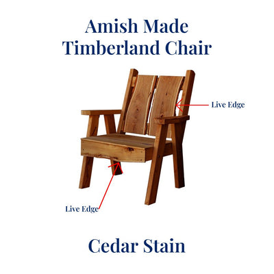 Natural stained Amish-made Timberland arm Chair with Live Edges. Order today at Harvest Array!