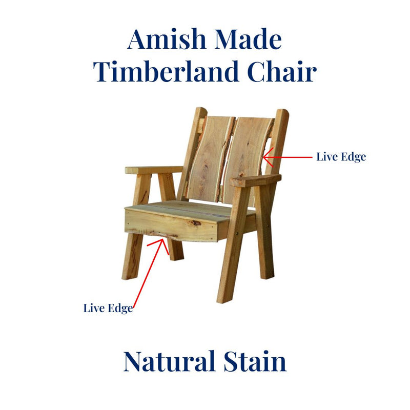 Natural stained Amish-made Timberland arm Chair with Live Edges. Order today at Harvest Array