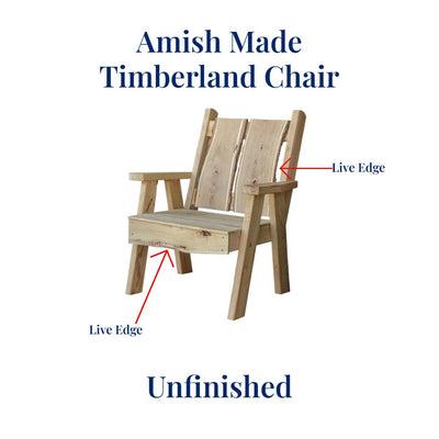 Unfinished Amish-made Timberland arm Chair with Live Edges. Order online at harvestarray.com for Free Shipping.