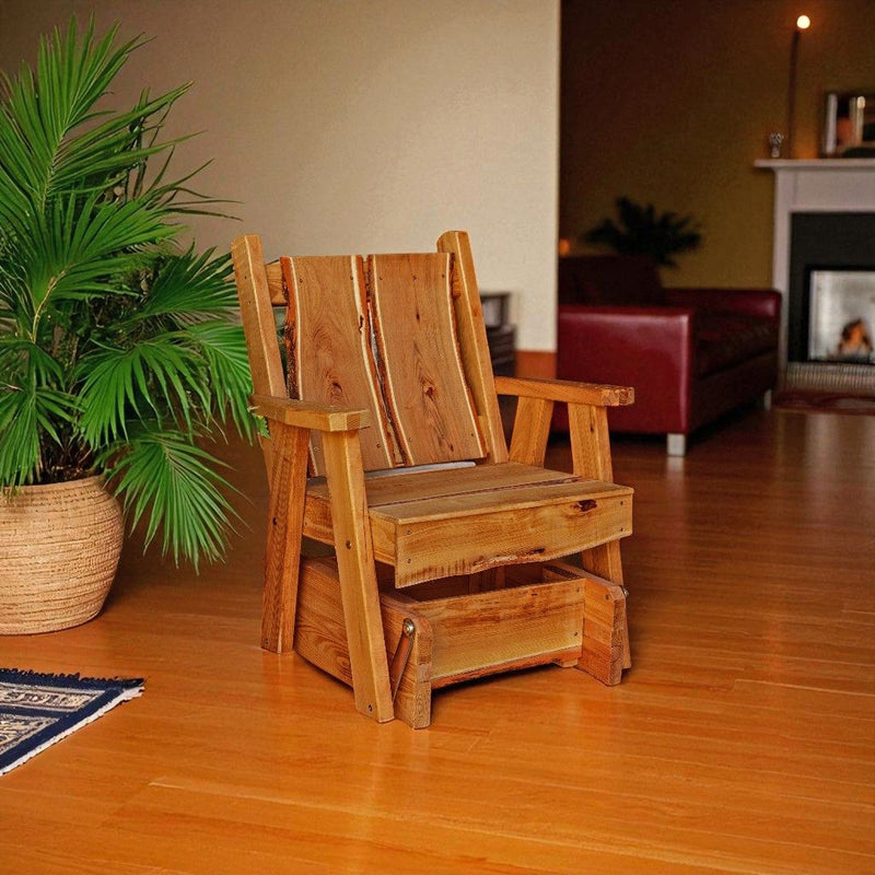 Amish Made Timberland Glider Chair with cedar indoor stain. great in a cozy reading nook. Shop Harvest Array today.