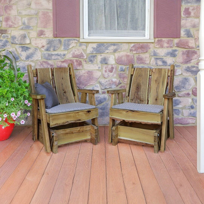 Amish Made Timberland Glider Chairs with optional cushion and pillows. Sold separately from Harvest Array.
