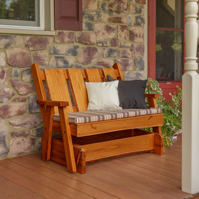 Harvest Array now carries Amish made four foot rustic indoor/outdoor glider benches. Pillows sold separately.