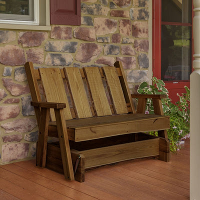 Free shipping applies to our Amish Made 4 foot Timberland Glider Benches. We deliver heritage right to your door step. harvestarray.com.