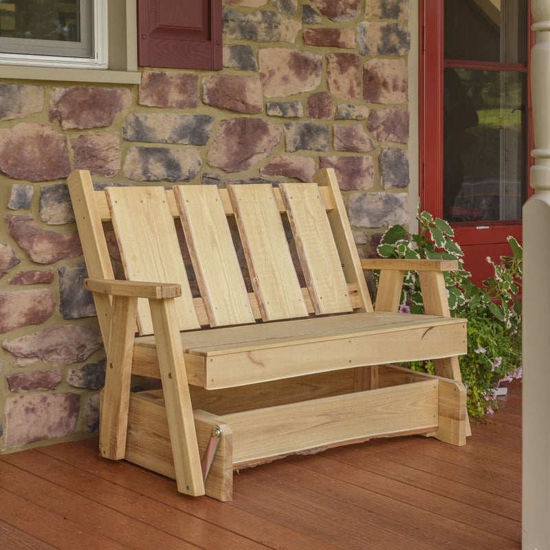 Amish Made 4 foot Timberland Glider Bench - unfished is an option. Heritage delivered to your door from Harvest Array.