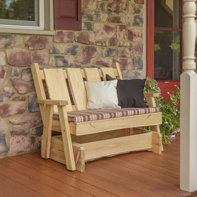 Cushions and pillows are sold separately from our 4 feet long Timberland Glider Benches at Harvest Array.