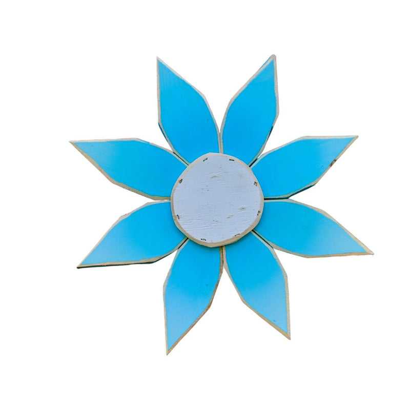 Amish Made Wooden Flowers from Harvest Array - blue with white center