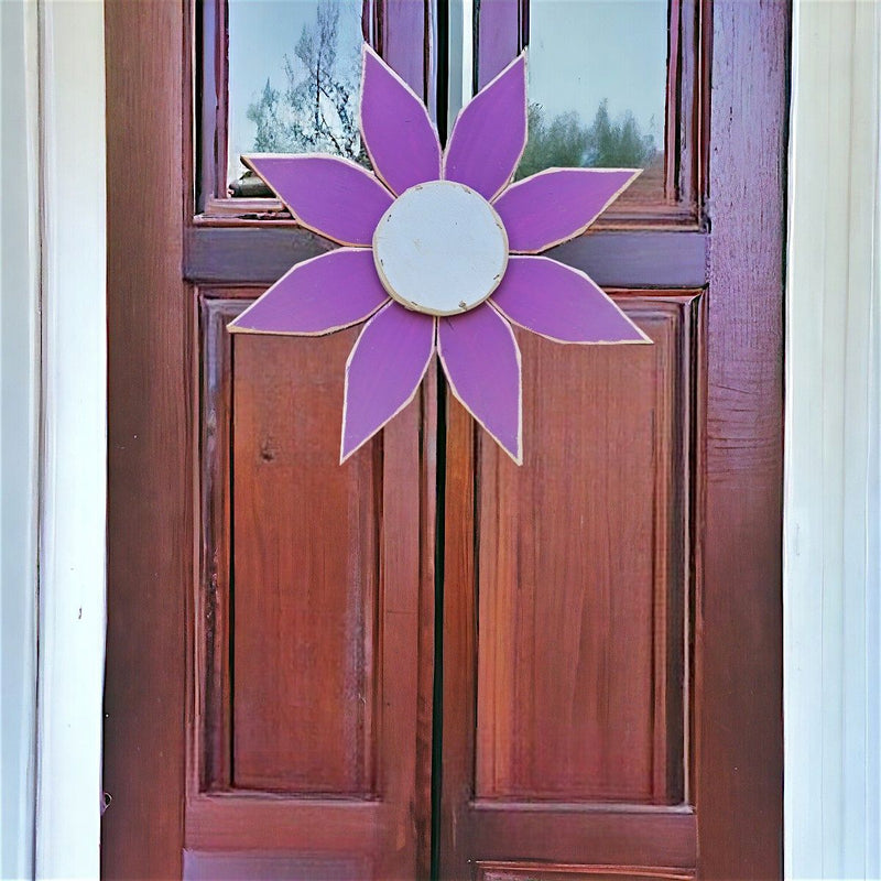 Purple and White Amish Made Wooden Flower Door or wall Hanger available online at Harvest Array
