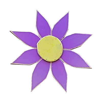 Amish Made Wooden Flowers from Harvest Array - Dark purple with yellow center.