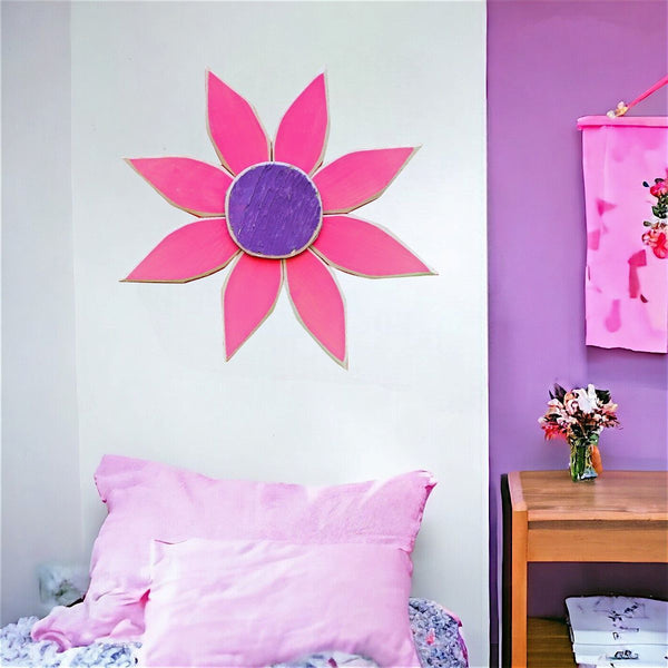 Our Pink and Purple Amish Made Wooden Flower from Harvest Array makes a great decoration for any little girls room. Also can be hung on a door.