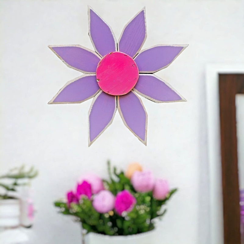 Decorate for Spring and Easter with this Purple and yellow Amish Made Wooden Flowers from Harvest Array.