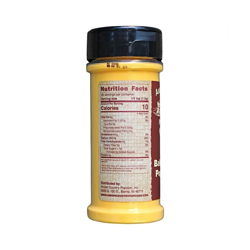 Nutrition Facts for Amish Country Ballpark Style Popcorn Salt -extra buttery. 5.5 oz. jar from Harvest Array.