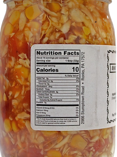 Annie's Kitchen Corn Relish Nutrition Facts
