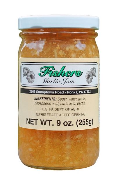 A 9oz jar of Fishers Garlic Jam can be shipped to your door when purchased online at harvestarray.com.