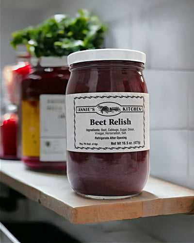Shop Harvest Array to stock your pantry with Amish Made goods from Annie's Kitchen today! Beet Relish.