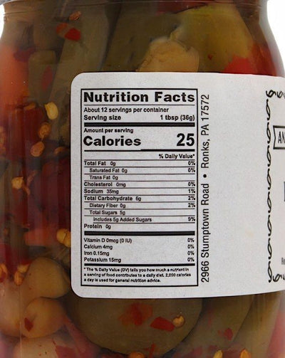 Nutrition Facts for a 16 oz. jar of Annie's Hot Chow Chow.