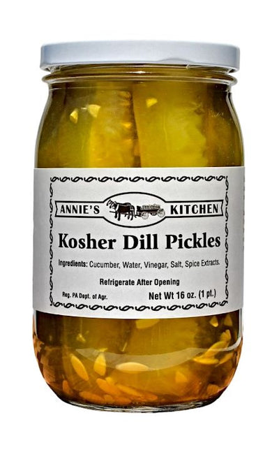 16 Ounce Jars of Annie's Kitchen Kosher Dill Pickles can be purchased online at Harvest Array.