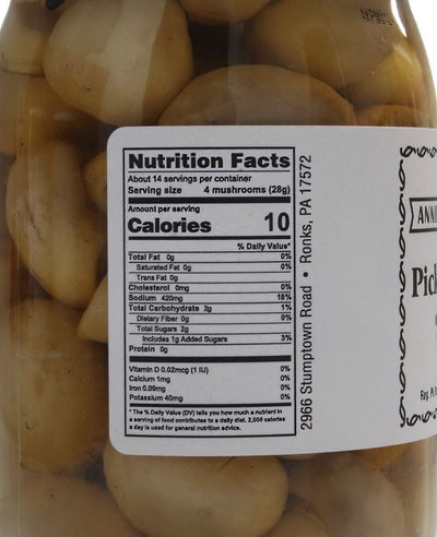Nutrition Facts for Annie's Kitchen Pickled Mushrooms