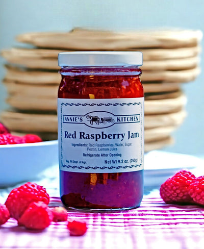 If Red Rasberries are your favorite freuit, this Red Raspberry jam will soon be a favorite. Get your Annie's Kitchen Jams at Harvest Array.