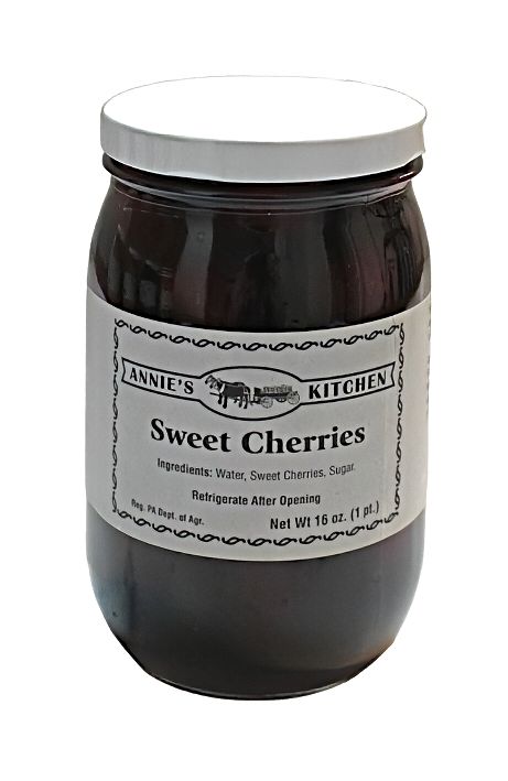 A 16 oz. glass jar of Annies Kitchen Sweet Cherries sold online at Harvest Array