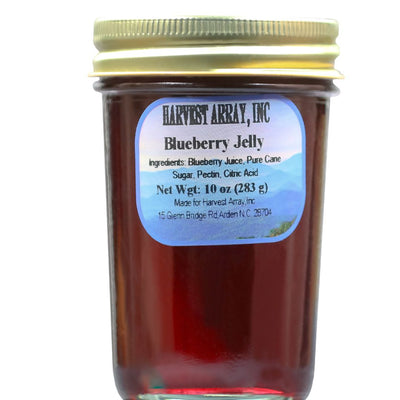 Our smooth, Blueberry Jelly ships securely packed, in a 10 oz. glass jar straight to you door. 