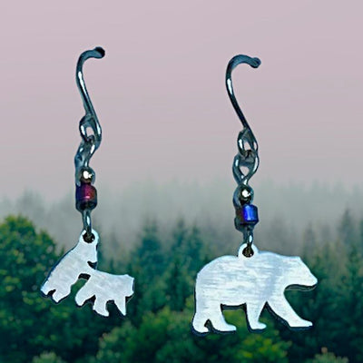 Bear with Two Cubs Stainless Steel Earrings available at Harvest Array
