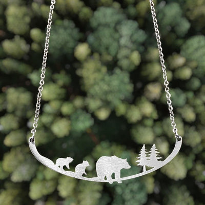 Bear with Two Cubs Stainless Steel Necklace