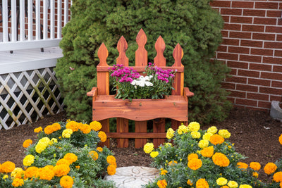 Amish Made 24 Inch Cedar Bench Planter with flowers