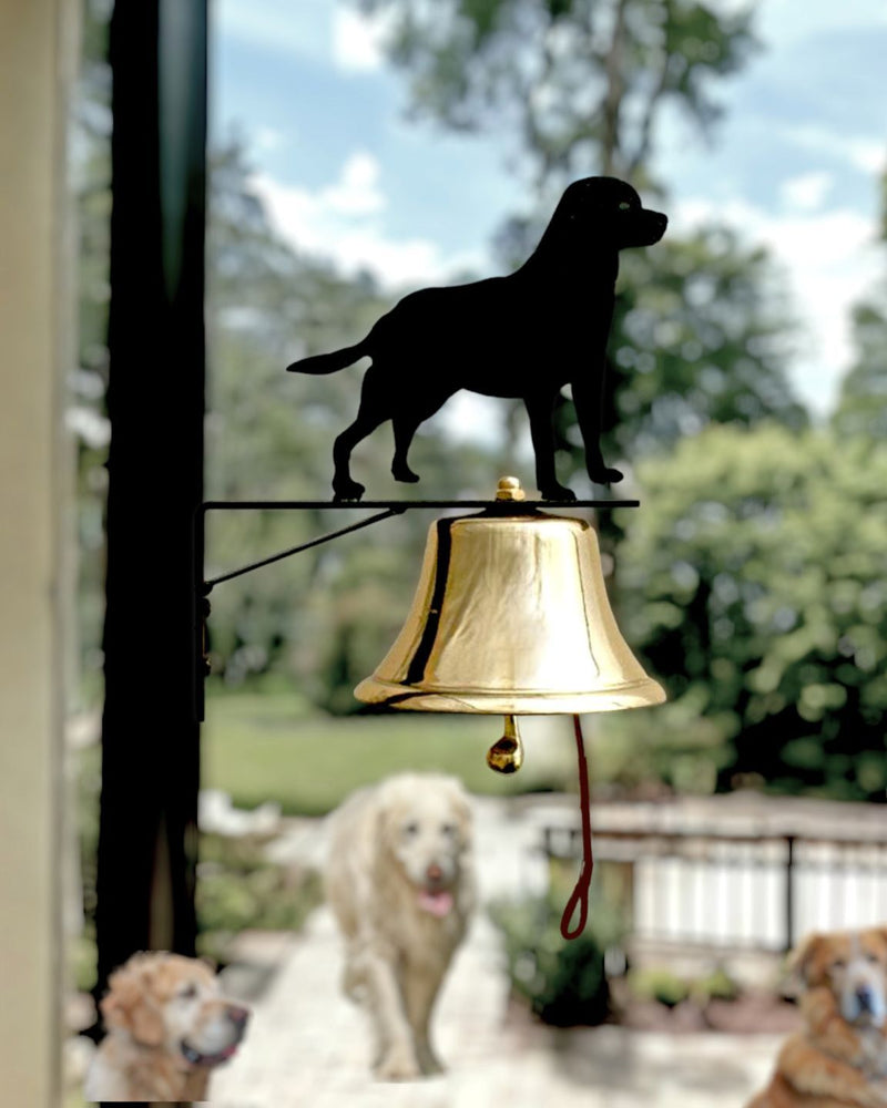 Classic Bevin Brothers Patio Bells with Dog Silhouette on Bracket. For online purchase at Harvest Array.