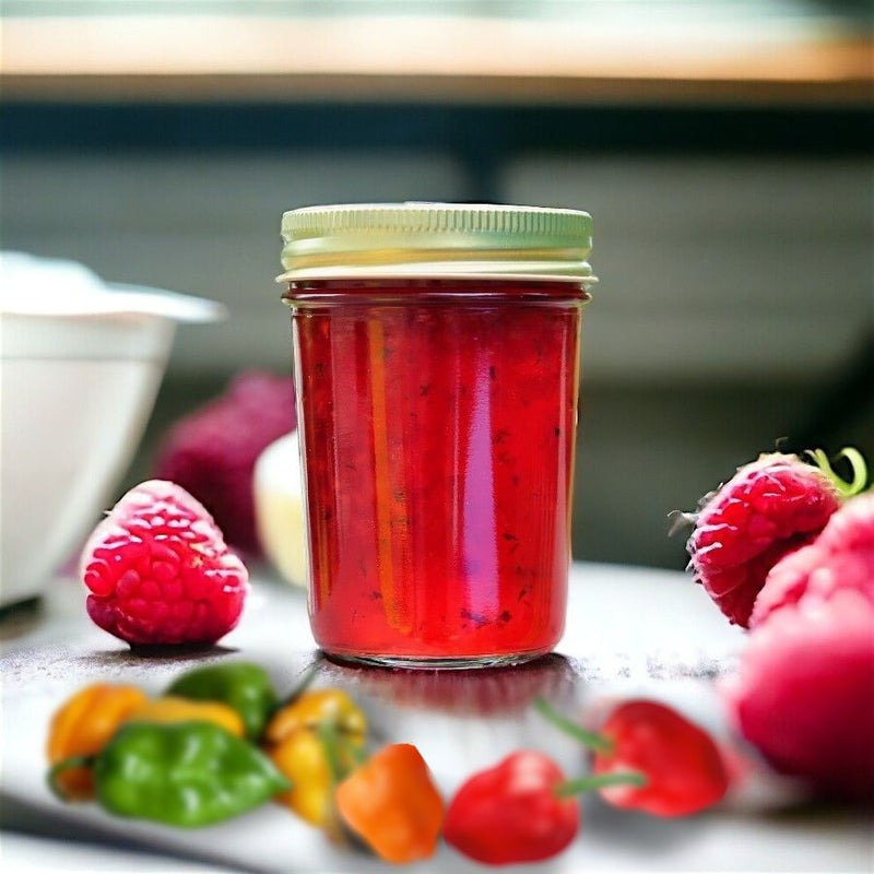 Close up of Blue Ridge Jams Habanero Raspberry Jam for Harvest Array
