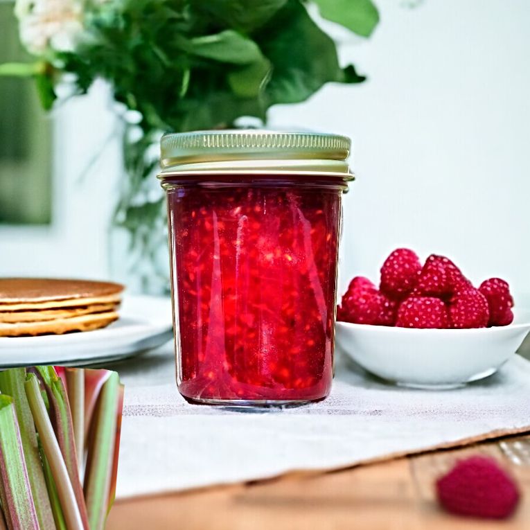Close up of Raspberry Rhubarb Jam by Blue Ridge Jams for Harvest Array
