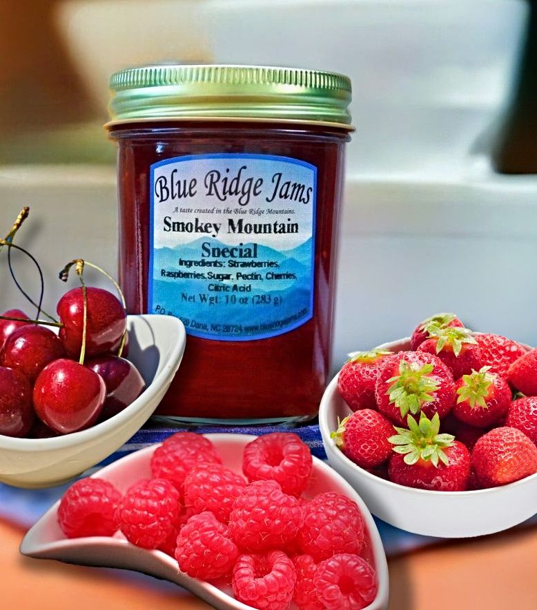 Blue Ridge Jams Smokey Mountain Special Preserves is made with strawberries, raspberries, and cherries for a delicious sweet, yet tart spread.