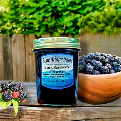 Blue Ridge Jams Black Raspberry Preserves available at harvestarray.com.