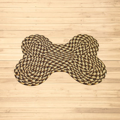 Use a Dog Bone Shaped Braided Rug under your dogs food and water bowls to protect the floor. Order today from Harvest Array.