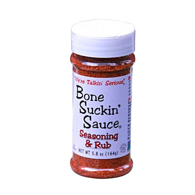 Bone Suckin' Rib Rub & Seasoning comes in a 5.8 oz. plastic bottle with shaker top. 