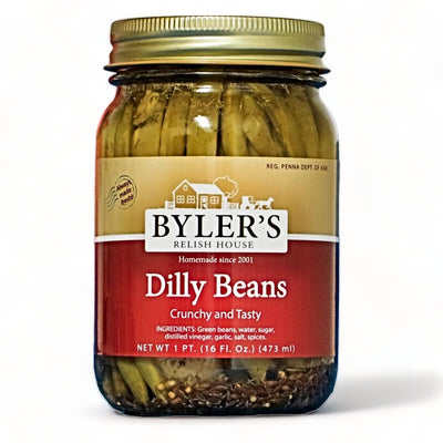 16 oz. jar of Byler's Relish House Dilly Beans.