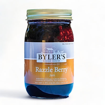 16 oz. jar of Byler's Relish House Homemade Style Jams Razzle Berry Jam