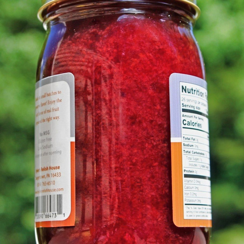 Close up of seedless Red Raspberry Jam from Byler&