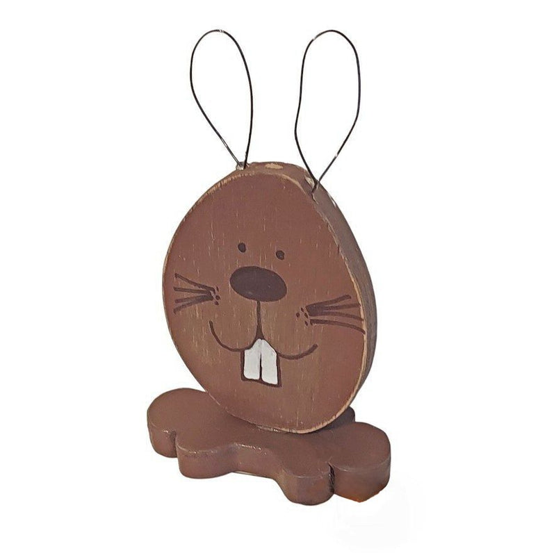 Handmade in the USA Wooden Easter Bunny with cute face and Wire Ears at Harvest Array.