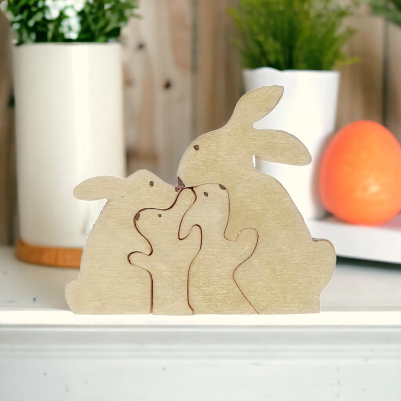 Four Bunny Family Wooden Easter Spring Decoration for Harvest Array
