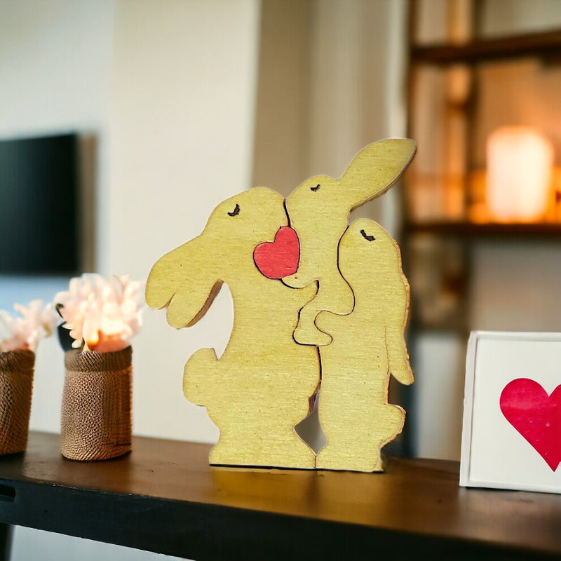 Bunny Family with Heart Wooden Decoration