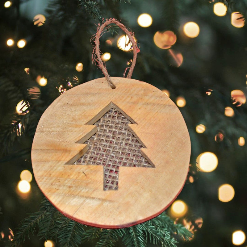 Tree Handmade Round Wooden Cutout Christmas Ornaments
